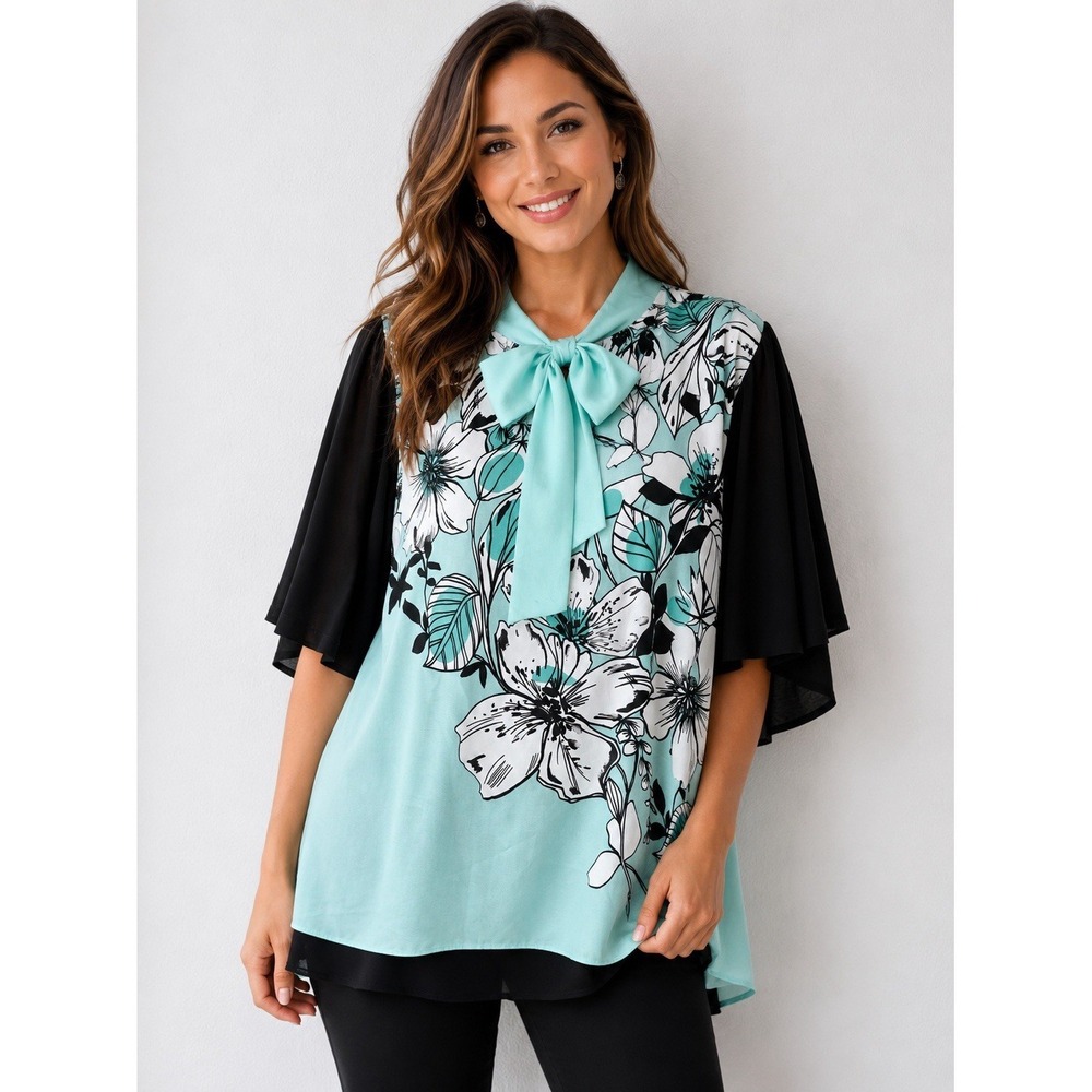 UNGARO MEREDITH Necktie Silk Blouse In Spearmint Size Large 3/4 Sleeve -1425